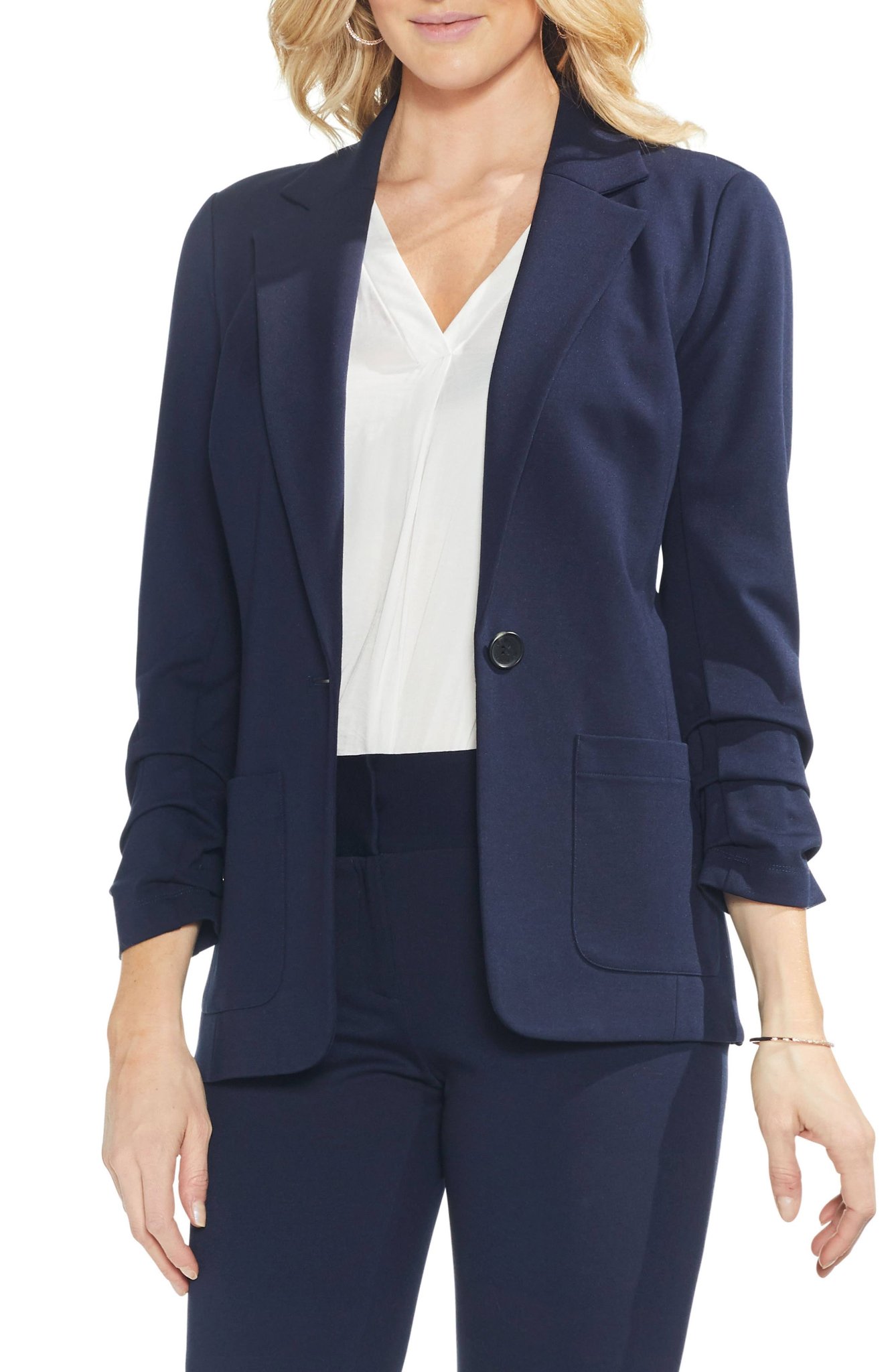 Vince Camuto Ruched Sleeve Ponte Blazer