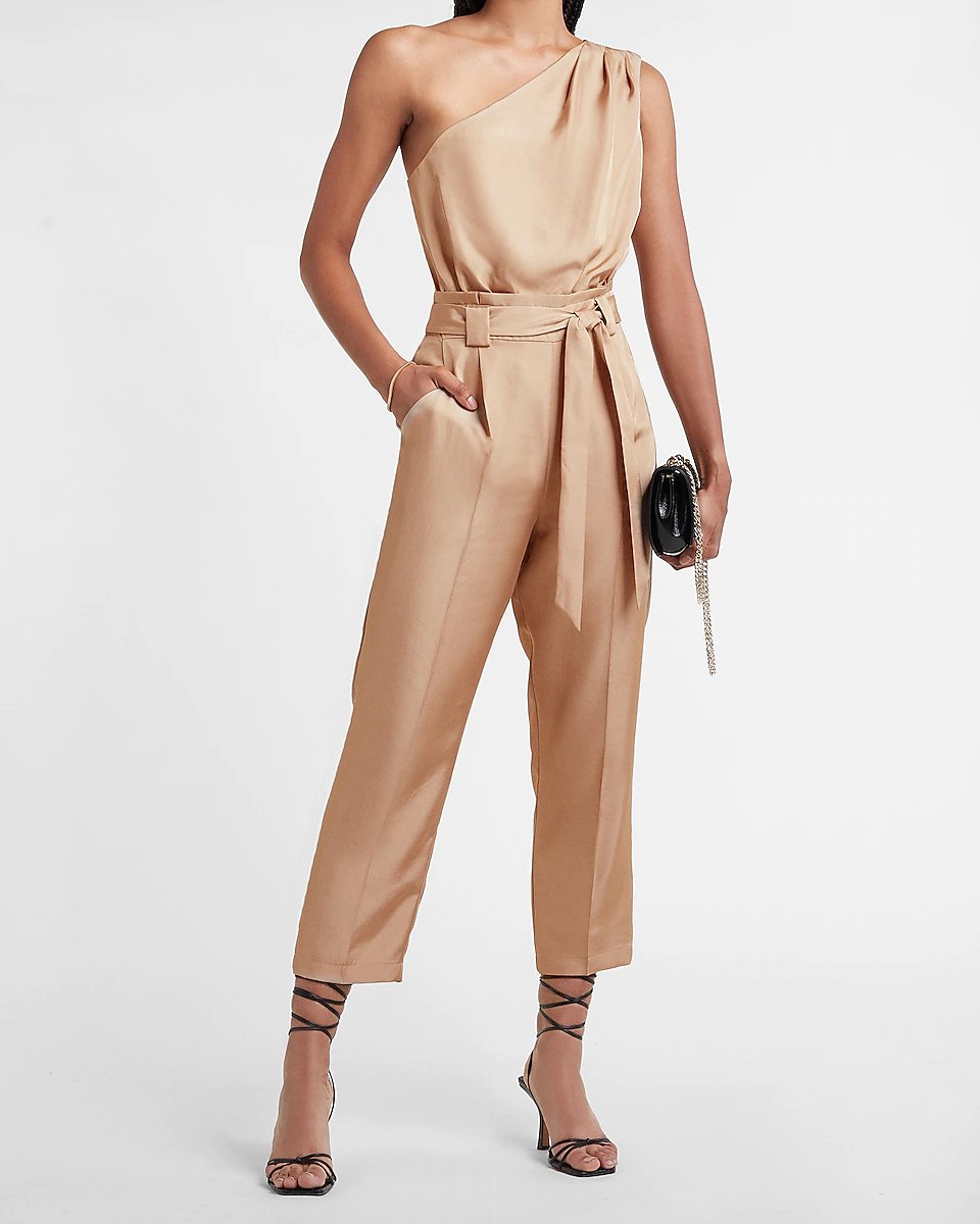 Express Draped One Shoulder Belted Jumpsuit