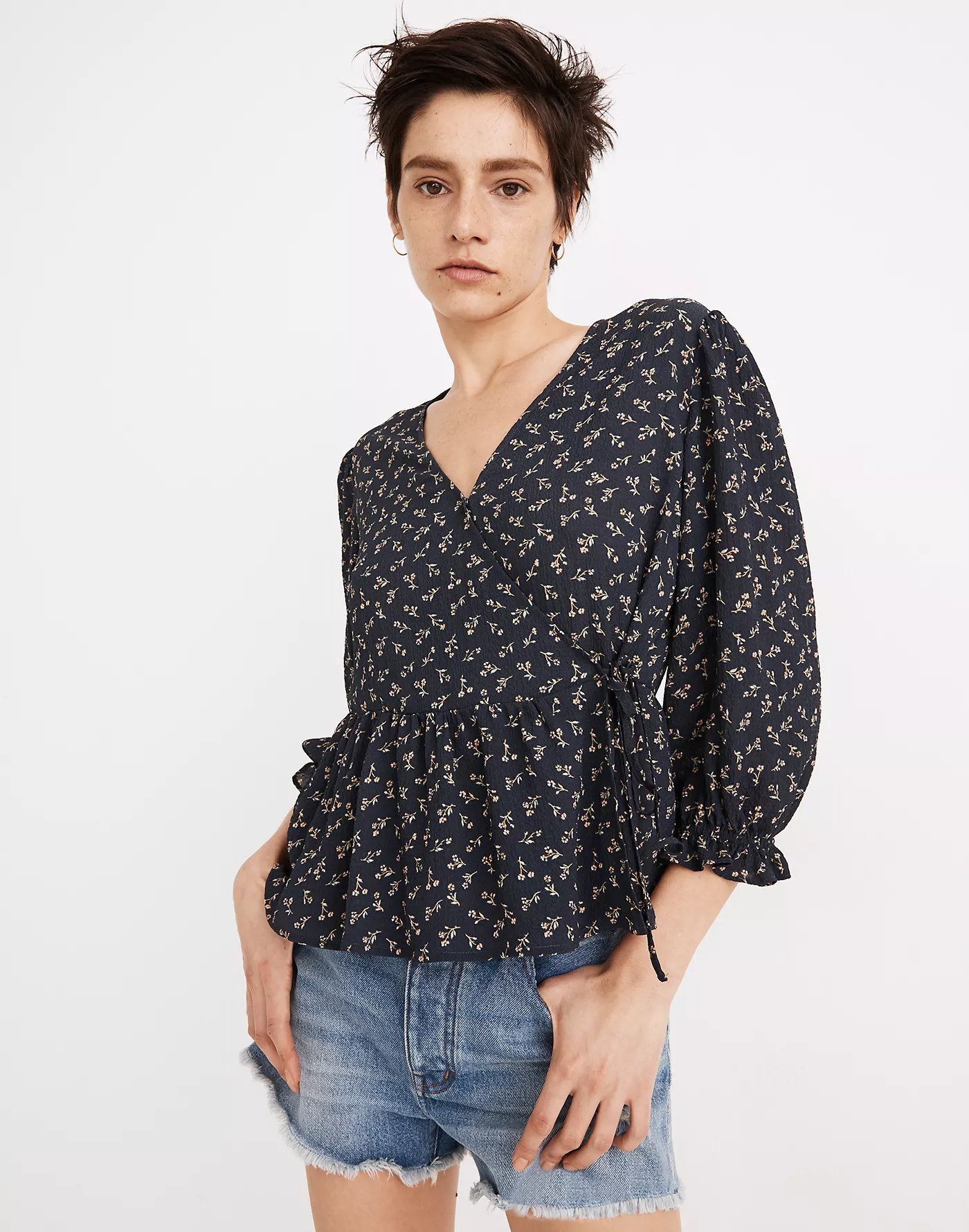 Madewell “Spring Fling” Puff Sleeve Peplum Top