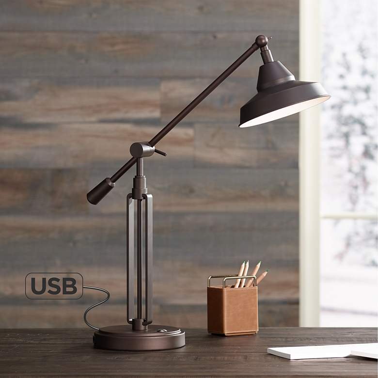 Franklin Iron Works Bronze LED Desk Lamp