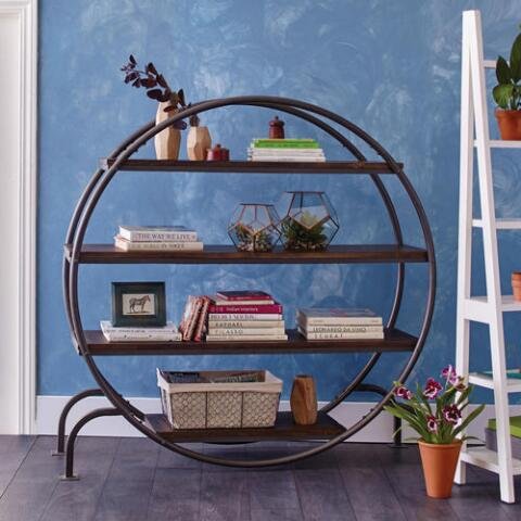 World Market Round Wood and Metal Bookshelf